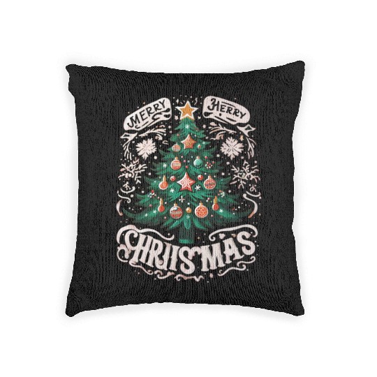 merry christmas tree Woven Pillows