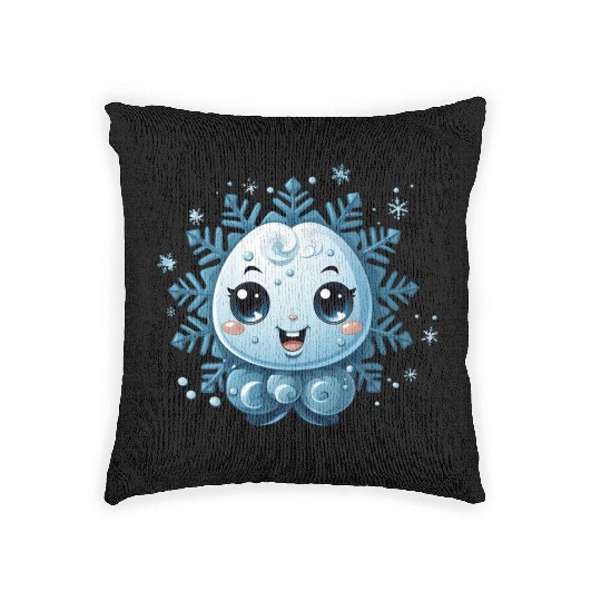 A cute kawaii style snowflake with a smiling face Woven Pillows