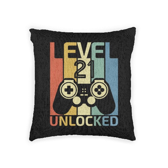 Level 21 Unlocked Funny Video Gamer 21st Birthday Woven Pillows