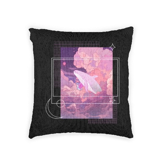 Lofi Japanese Aesthetic Pastel Fantasy Whale In Cl Woven Pillows