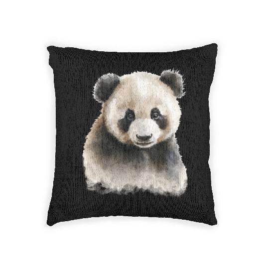 Panda Cute Bear Watercolor Painting Portrait Woven Pillows