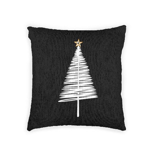White Christmas Tree Brushstroke with Golden Star Woven Pillows