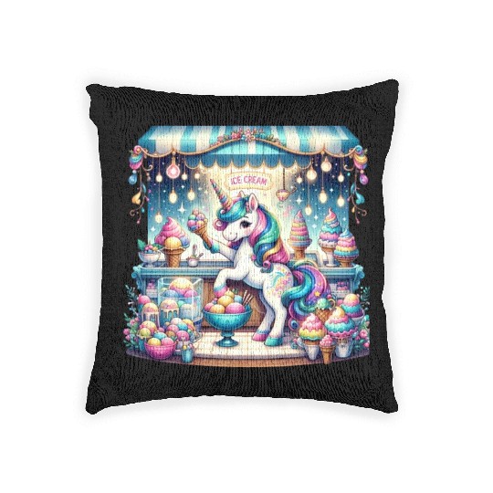 Unicorn Ice Cream Vendor Woven Pillows