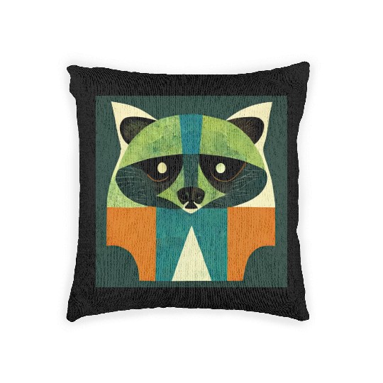 Deco Raccoon - Zombie Green Woven Pillows