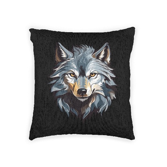 Majestic Wolf Face Illustration Woven Pillows