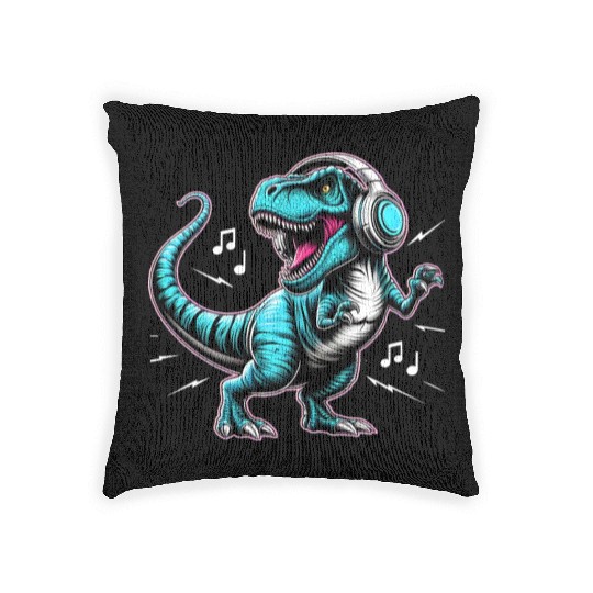 Dancing Tyrannosaurus Rex with Headphone Woven Pillows
