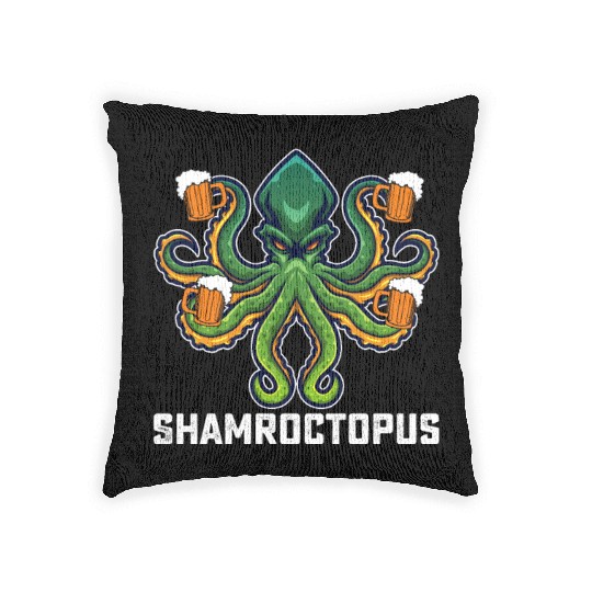 Shamroctopus Octopus Lover St Patrick's Day Woven Pillows