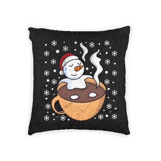 Snowman Hot Cocoa Snowmen Swimming in Hot Woven Pillows