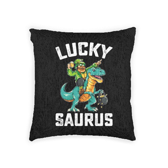 Lucky Saurus Dinosaur T Rex St Patrick's Day Woven Pillows