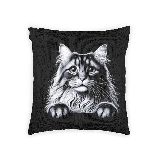 More Treats persian 2- Cute realistic cat drawing Woven Pillows
