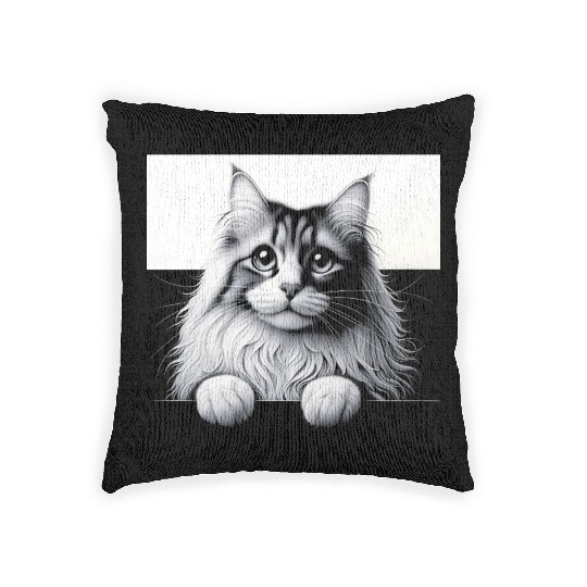 More Treats persian 1- Cute realistic cat drawing Woven Pillows