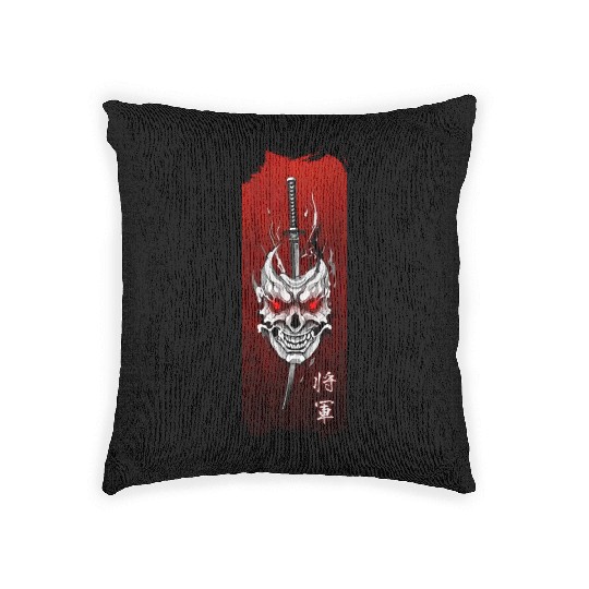 Shogun's Embrace: Mask, Katana, and Honor Woven Pillows