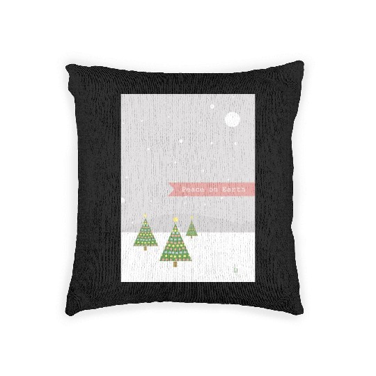 Peace On Earth Christmas Trees Falling Snow Winter Woven Pillows