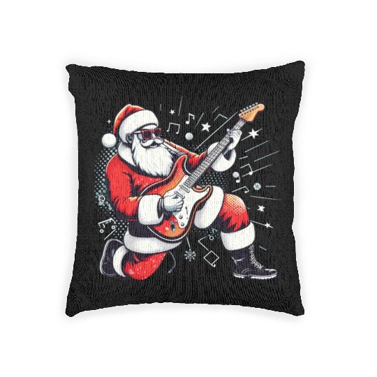 Santa Claus Guitarist Merry Christmas Woven Pillows