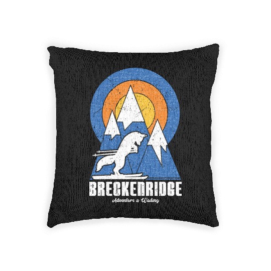 Retro Breckenridge Ski White Fox Woven Pillows