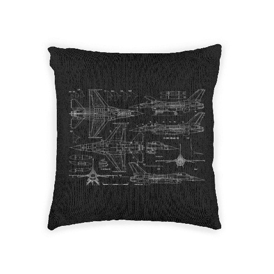F16 Fighter Jet Blueprint Jet Aircraft Woven Pillows