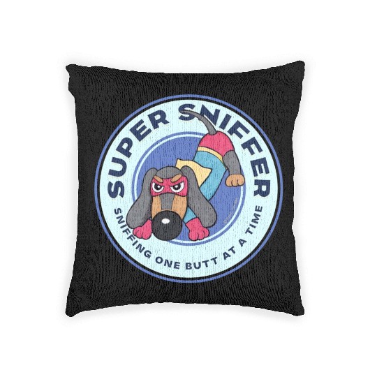 Cute Funny Super Sniffer Dachshund Superhero Woven Pillows