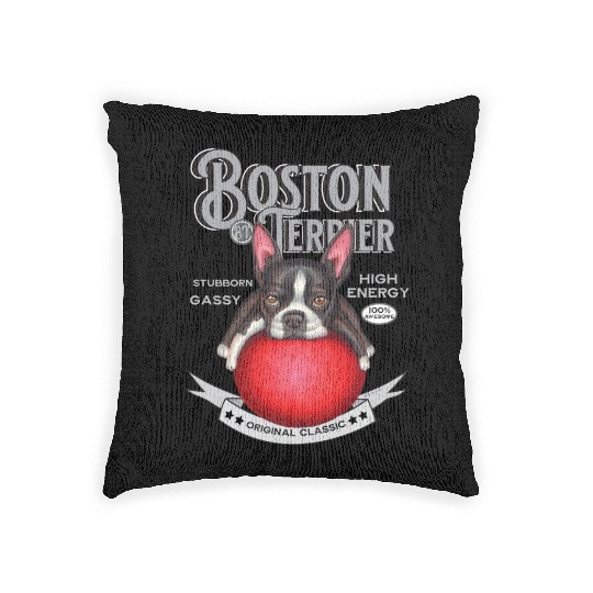 Vintage Boston Terrier on Red Ball Woven Pillows