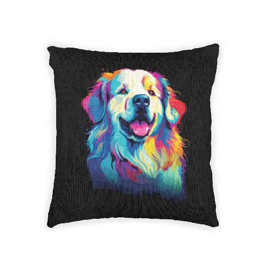 Watercolor Colorful Great Pyrenees Woven Pillows