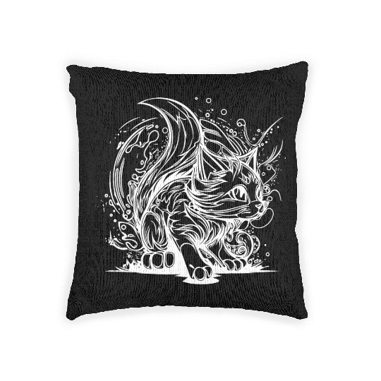 Cute Little Space Cat In Splash Style Woven Pillows