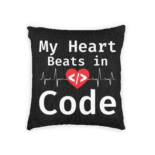 My Heart Beats In Code Programmer Humor Programmin Woven Pillows