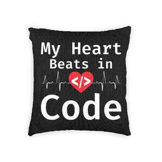 My Heart Beats In Code Programmer Humor Programmin Woven Pillows