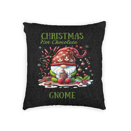 Funny Christmas Gnome Having a Huge Hot Chocolat Woven Pillows