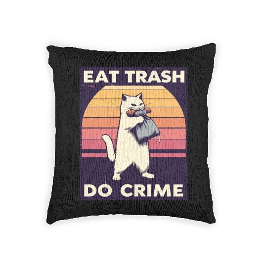 Eat Trash Do Crime street cat Woven Pillows