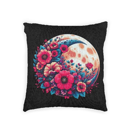 Floral Moon - Crescent Moon Wildflower Botanical Woven Pillows