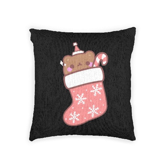 Teddy bear in a boot Woven Pillows