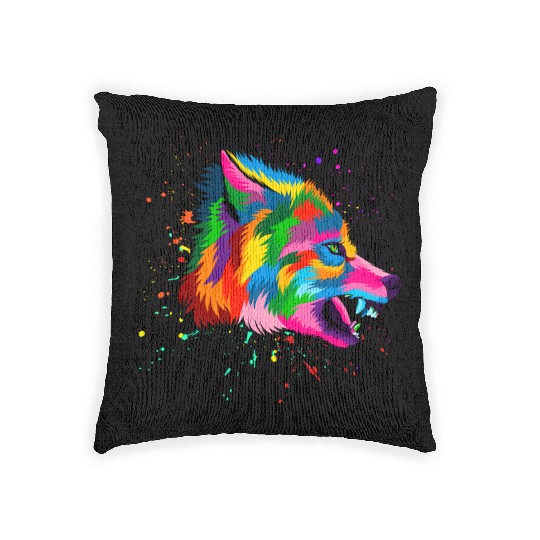 Angry Wolf Head Woven Pillows