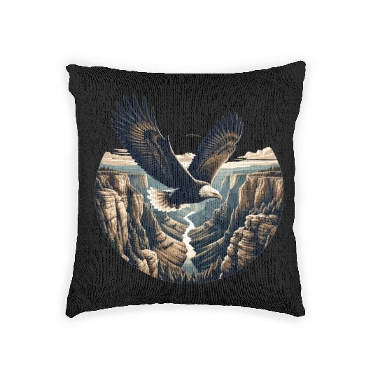 Eagle soars over canyon Woven Pillows
