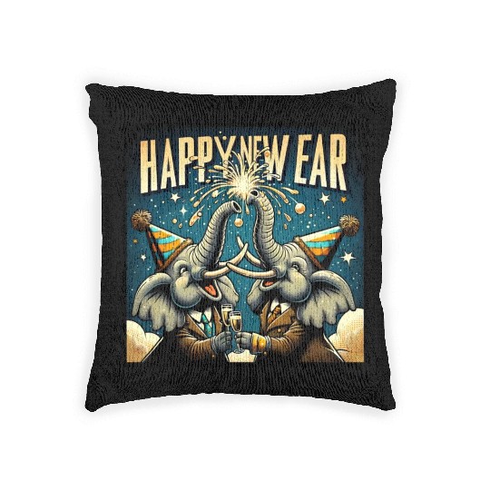 New Year's Eve Elephant Cheers with Champagne Woven Pillows