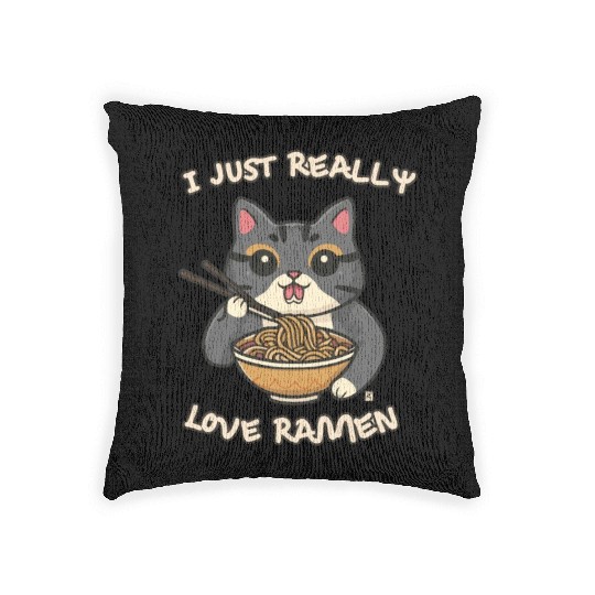 I just really love ramen cat Woven Pillows