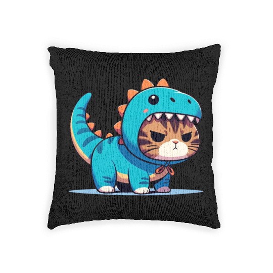 Grumpy Cat in Velociraptor Costume Woven Pillows