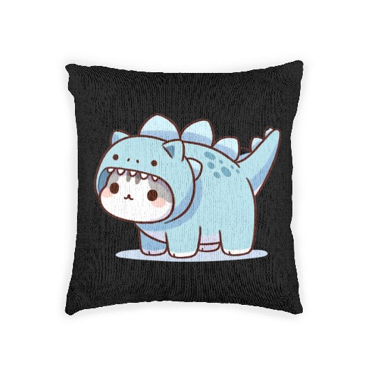 Cat in Stegosaurus Costume Woven Pillows