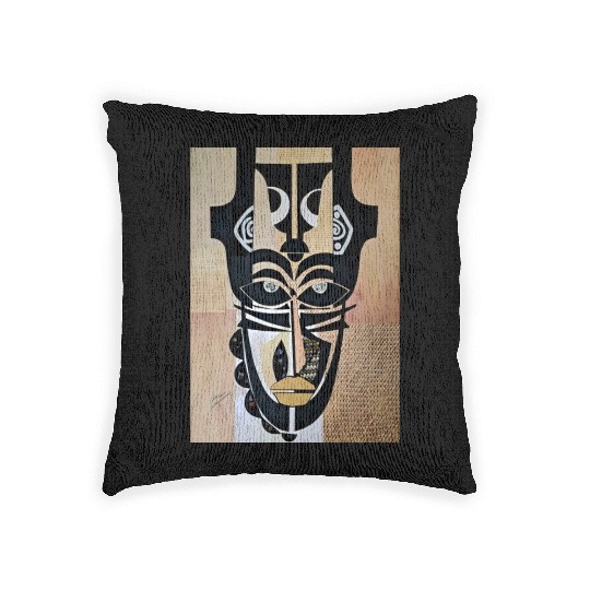 African Mask, Ethnic artwork, Tribal artistry Woven Pillows