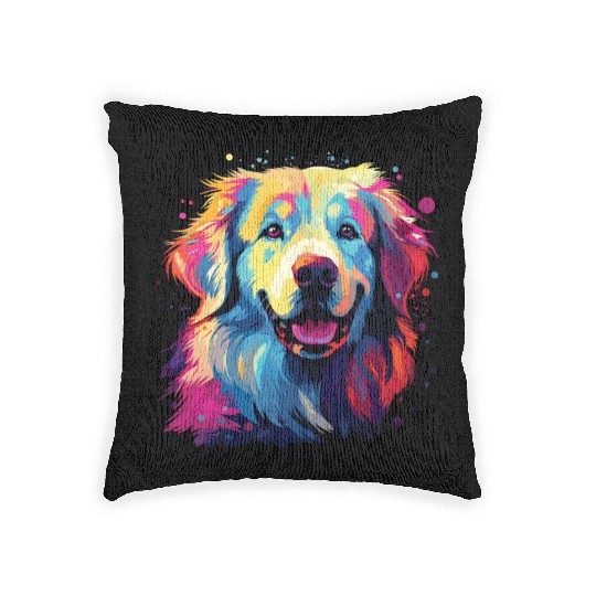 Watercolor Colorful Great Pyrenees Woven Pillows