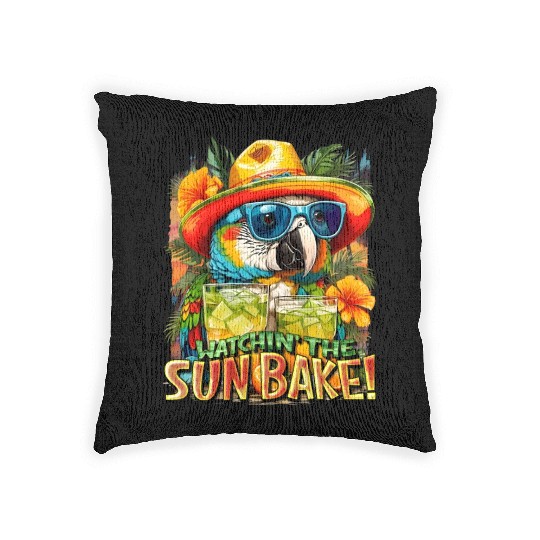 Watching The Sun Bake Sunbaking Tropical Parrot Woven Pillows