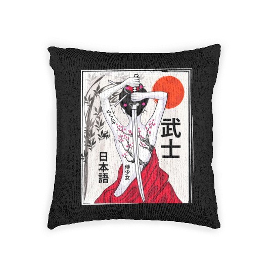 Vintage Japanese Samurai Culture Sakura Scenery Woven Pillows