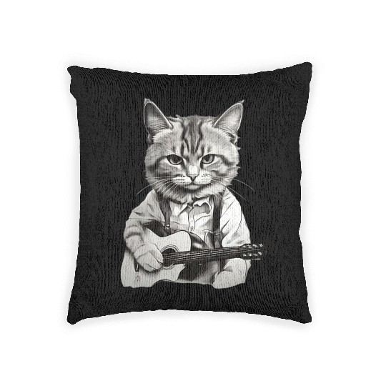 Cat playing guitar - Rock cat Woven Pillows
