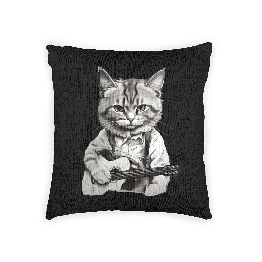 Cat playing guitar - Rock cat Woven Pillows