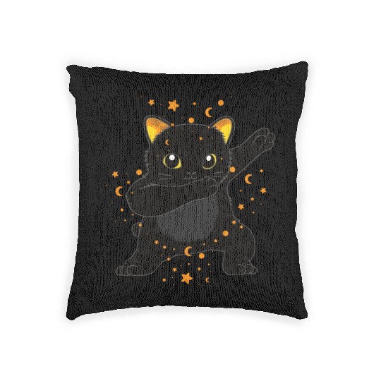 kawaii cat anime japanese retro Woven Pillows