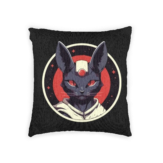 kawaii cat anime japanese retro men women Woven Pillows