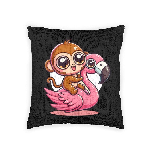 Monkey Rider on a Flamingo Woven Pillows