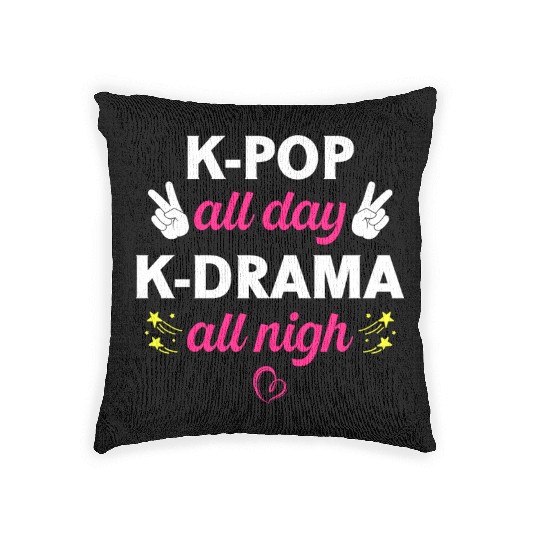 K-Pop All Day K-Drama All Nigh, Korean Music Lover Woven Pillows
