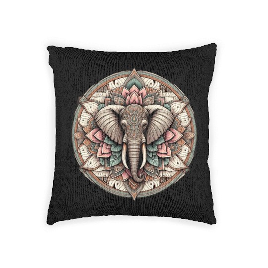 Eternal Serenity Majestic Elephant Mandala Woven Pillows