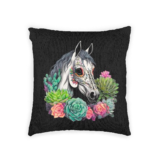 Horse Succulent Sugar Skull Woven Pillows