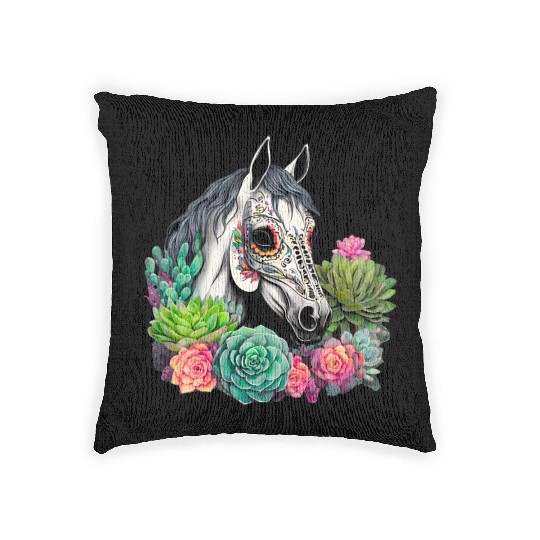Horse Succulent Sugar Skull Woven Pillows