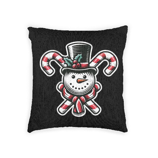 Candy Cane Cheer - snowman with Top Hat design Woven Pillows